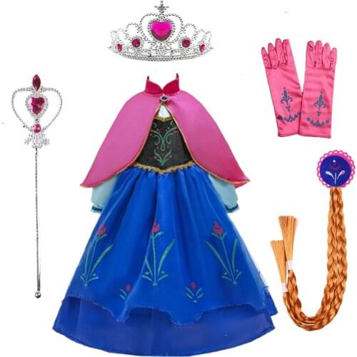 2021 Summer Girls Elsa Dress Anna Costume Princess Clothes Kids Dresses Cosplay Snow Queen Birthday Parti Vestidor infantil