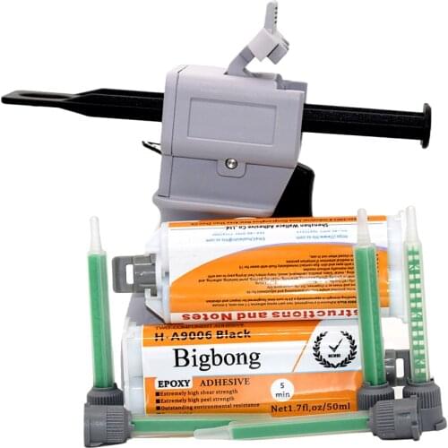 2pcs Black Epoxy Adhesive 50ml 1:1 AB Glues with 5pc Static Mixing Nozzles and 1:1 Glue Gun 50ml Manual Caulking Gun Dispenser