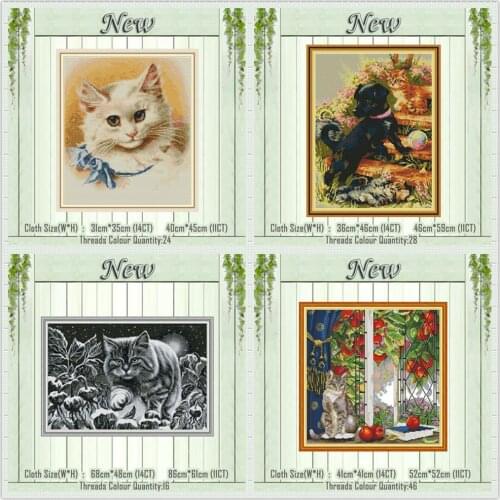 Black kitten Oil painting cat decor painting counted print on the canvas DMC 11CT 14CT kit Cross Stitch Embroider needlework Set