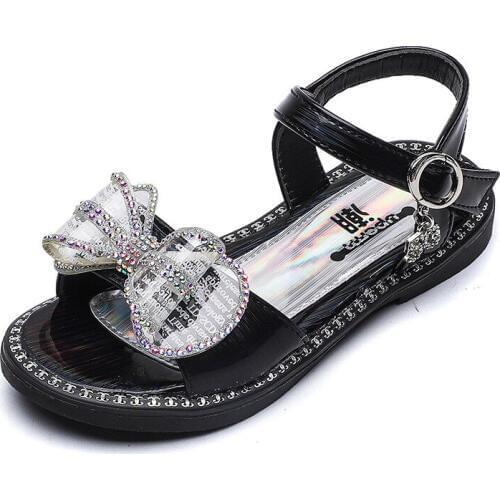 Kids Comfortable Sandals Summer Girls Sweet Elegant Princess Sandals Children Fashion Rhinestone With Bow Party Shoes Size 26-36