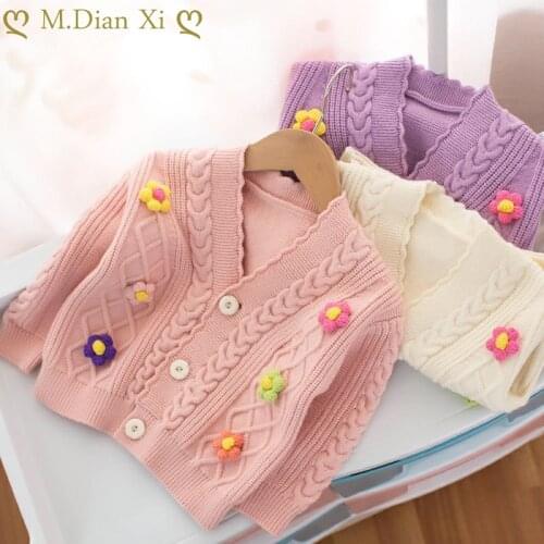 Baby Sweater New Fashion Petals Collar Knitted Cardigan Jacket Baby Sweater Coat Girls Cardigan Girls Autumn Winter Sweaters 1-6