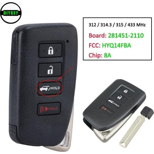 DIYKEY FCC: HYQ14FBA Keyless go Smart Remote Car Key Fob 4 Button 8A Chip for Lexus LX570 NX200t NX300 NX300 Board: 281451-2110