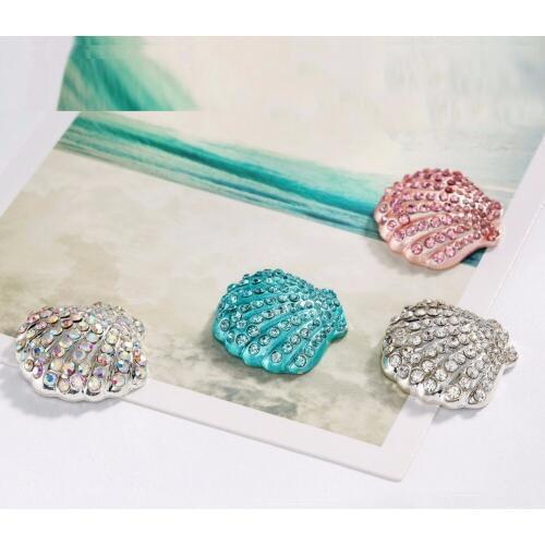 Buttons Free shipping seashell rhinestone crystal flatback embellishment mix colors 50PCS 28*25mm (BTN-5698)