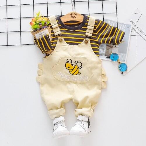 Baby Boys Girls Spring Autumn Clothing Set Fashion Cotton Striped Shirt+bib Pants 2pcs Kids Boys Outfits