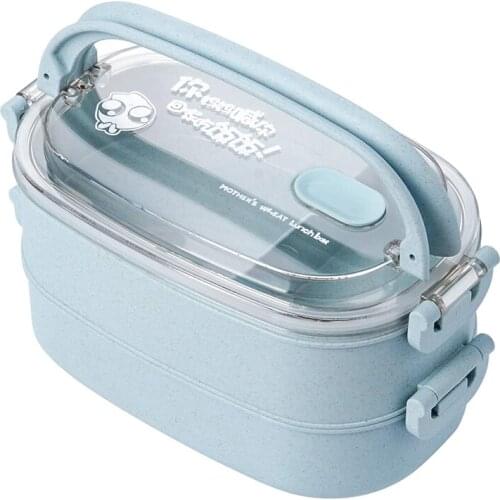 Lunch Box 2-Layer Bento Box and Cutlery Set Lunch Boxes for Kid Adult Work School, Suitable for Microwave and Dishwasher