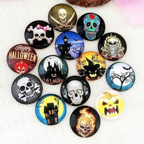 28pcs 12 14 16mm Halloween pumpkin Cartoon Comics Round Handmade Photo Glass Cabochons & Glass Dome DIY Handmade Cabochon