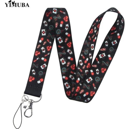 Medical Doctor Nurse Cap Cartoon Print Lanyards Keychain Badge Holder Mobile Phone Ribbon Hang Rope Neck Straps Lariat Key Ring