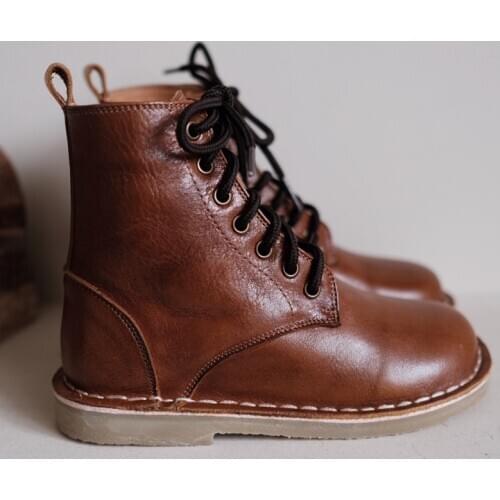 Fashion Children Riding Boots Genuine Leather warm Plush Girls snow boots Vintage cowhide Boys shoes kids Motorcycle boots