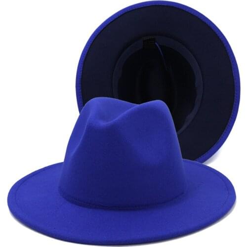 Blue Double-sided color matching hat men and women flat brim jazz hat