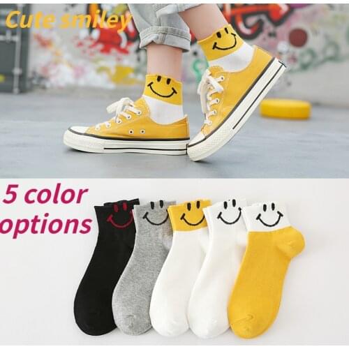 3 Pairs Of Cotton Womens Socks Spring And Summer New Cartoon Smiley Face Socks Fresh And Popular Cute Womens Socks
