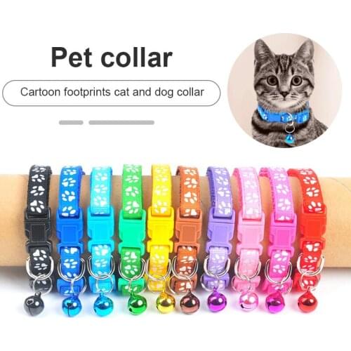 New Cute Bell Collar For Cats Dog Collar Teddy Bomei Dog Cartoon Funny Footprint Collars Leads Cat Accessories Animal Goods