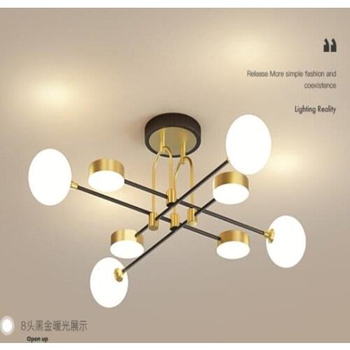 New Modern LED Suspension Chandelier for Living Room Kitchen Bedroom Black Gold Frame Hanging Ceiling Lamp Indoor Lighting