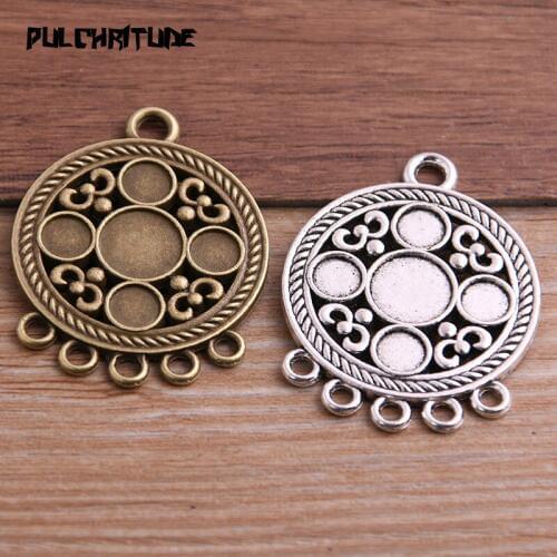2pcs 32*41mm Two Color Zinc Alloy Necklace Charm Jewelry DIY Hollow Simple Round Connector Pendant Necklace