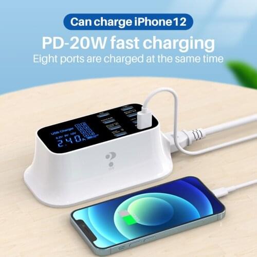 PD20W Fast Charger 8 usb Ports Quick Charge Charging Station Hub for Xiaomi iphone 12 11 pro. XR 7 Samsung iPad Power Bank MP3