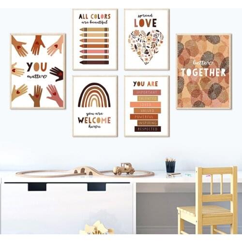 Rainbow Love Hand Color Block Educate Nordic Posters And Prints Nursery Wall Art Canvas Painting Wall Pictures Child Room Decor