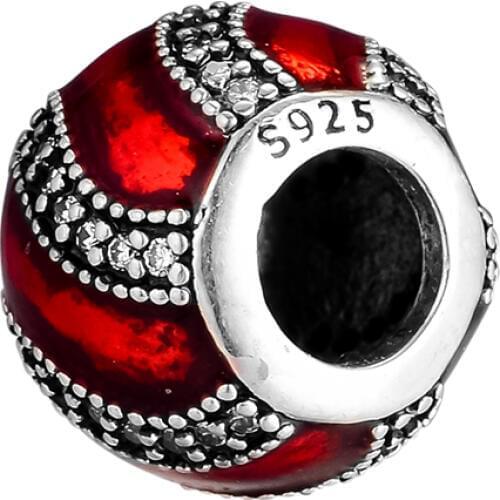 Fits for Pandora Charms Bracelets 100% 925 Sterling Silver Jewelry Adornment Beads with Translucent Red Enamel Free Shipping