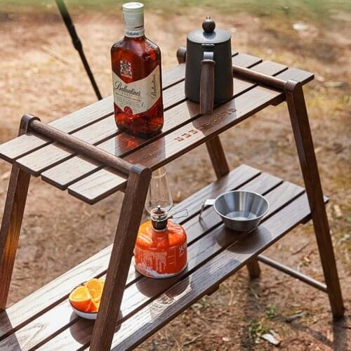 Camping Shelf Picnic Portable Folding Table Multi-layer Oak Tableware Multifunctional Outdoor Glamping Wood Rack Detachable