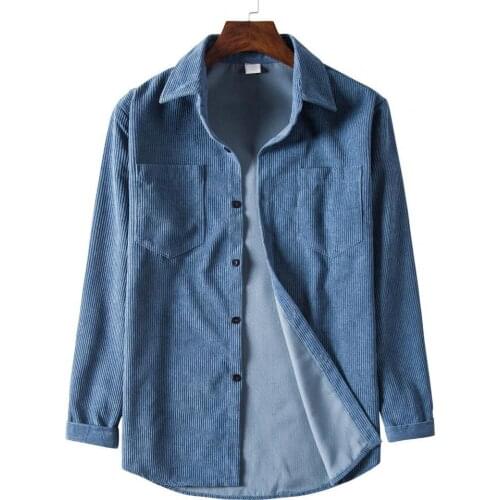 Long Sleeve Solid Color Shirt Coat All-matched Two Pockets Turn-down Collar Corduroy Shirt Male Outwear