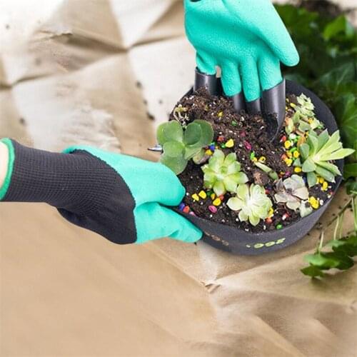 1 Pair Garden Gloves With Claws ABS Plastic Garden Rubber Glove Gardening Digging Planting Durable Waterproof Outdoor Work Glove