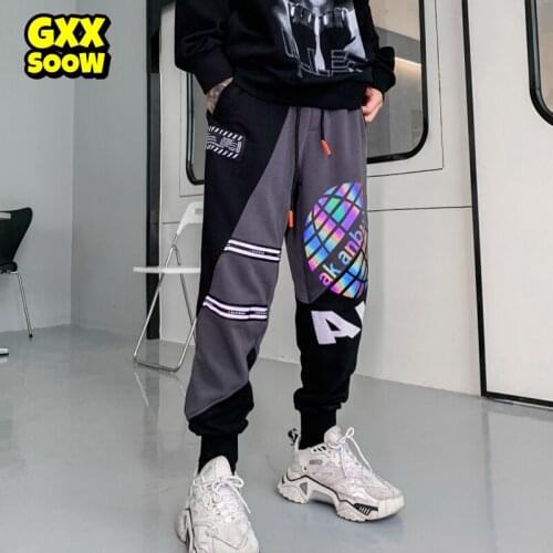 Hip Hop Reflective Letter Joggers Pants Mens Harajuku Sweatpants Streetwear Patchwork Cotton Track Pants Harem Trousers WQ162