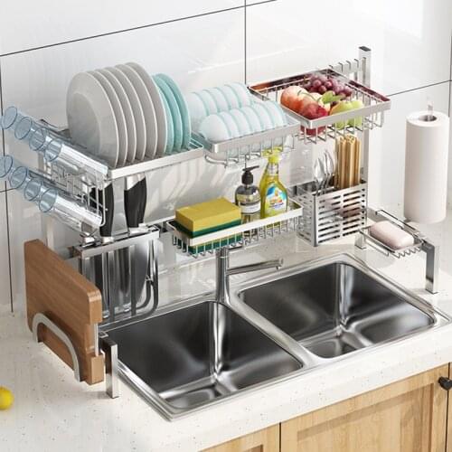 DIY Stainless Steel Dish Rack Drain Basket Sink Organizer Kitchen Accessories Fruit Baskets Dish Drying Rack Organization Shelf