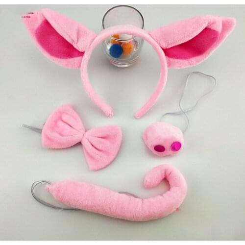 Super Soft Pig Ear Headband Nose Tail Halloween Animal Headdress Dress Up Accessories Pink Piggy Head Hoop Set Cosplay Props