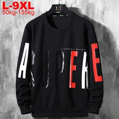 Large Size 9XL 8XL 7XL 6XL 5XL Pullover Sweatshirts Hoodies Harajuku Hip Hop Casual O-Neck Sweatshirt 2020 Men Fashion
