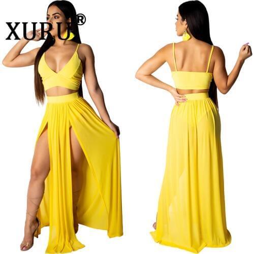 XURU summer new womens chiffon dress sexy camisole dress two-piece black white yellow dress