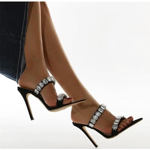 Women‘s Shoes Summer Solid Patchwork Sexy Slippers Pointed Toe Flock Black Size 35-42 New Fashion 2021 Femmes Chaussures