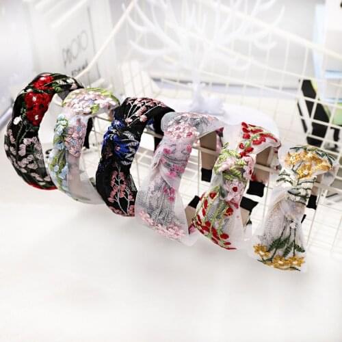 2019 Embroidery Mesh Hair Band For Women China Style Vintage Headband opaska do wlosow haar accessoires girls hair accessories
