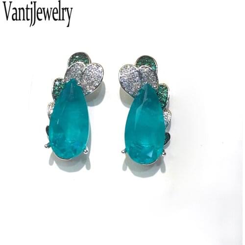 Elegant Paraiba Stud Earrings Sterling 925 Silver Created Ruby Gemstone for Women Sparkling Wedding Party Jewelry