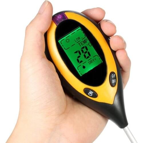 10pcs) Professional 4 In1 LCD Temperature Sunlight Moisture pH Tester Garden Soil Tester Meter (No Battery)