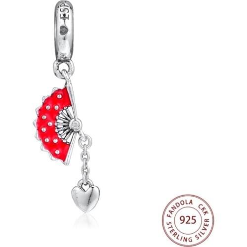 100% 925 Sterling Silver Spanish Fan Dangle Charms Metal Beads Fits Original Bracelet DIY Jewelry Making Berloques