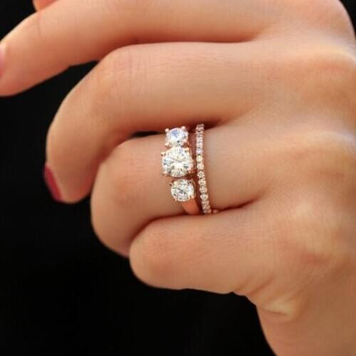 2pcs Bridal Set Elegant Rings for Women Rose Gold Color Wedding Band Engagement Ring With Cubiz Zircon Stone Jewelry Size5-10