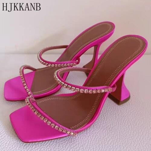 2021 Summer Strange Cup Heel Sandals Women Crystal One Strap Open Toe Slippers Shiny Rhinestone Sexy Party Banquet Dress Shoes