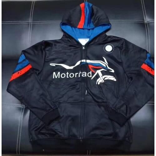 2018 Black Motorcycle Polyester Hoodie for BMW Motorrad Racing Team Zip Up Sweat Mens Black Sweatshirt Outdoor Leisure