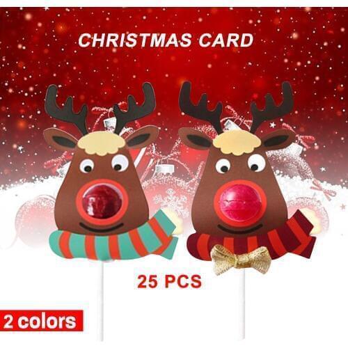 25pcs ELK Lollipop Shaped Christmas Stick Decor Deer Candy Paper Cake Christmas Tree Decoration Xmas Party Gift 3