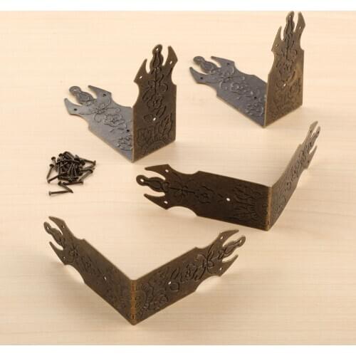 4Pcs 69mm Metal Crafts Cover Antique Bronze Jewelry Gift Box Wooden Case Corner Protector Guard Furniture Fittings with Nails