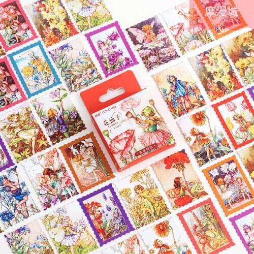 46Pcs/box Retro Character Flower Fairy Boxed Stickers Planner Scrapbooking Stationery Japanese Diary Stickers