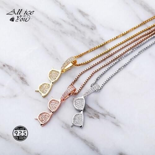 ALLICEONYOU 925 Sterling Silver High Quality Iced Out Cubic Zirconia Sunglasses Pendant Hip Hop Fashion Jewelry Elegant Gift