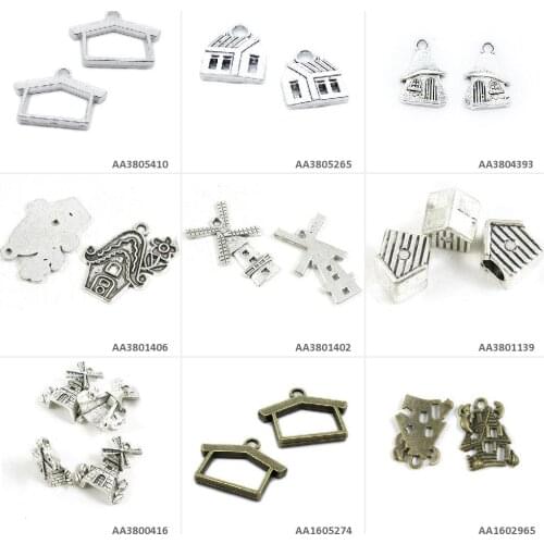 Antique Bronze Silver Plated Jewelry Making Charms Haunted Elf House Cabochon Frame Windmill Loose Beads Pinwheel Mushroom