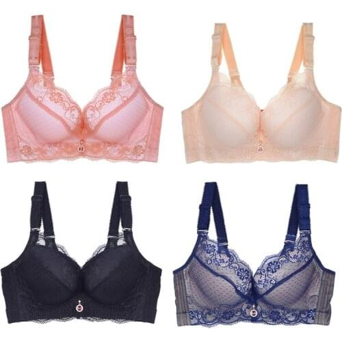 Women Plus Size Detachable Strap Bra Underwear Push Up Support Padded Underwire Bralette Sexy Mesh Floral Lace Brassiere