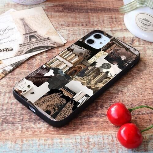 For iPhone Dark Academia Brown Beige Aesthetic Collage Soft TPU Border Apple iPhone Case