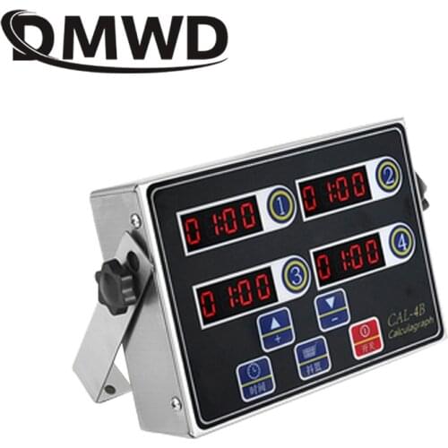 DMWD Stainless Steel Commercial Kitchen four-channel Timer 4 Fourth key Digital Button timing Reminder Countdown loud Alarm 110V