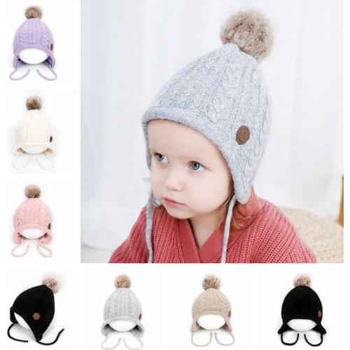 Children Wool Hat Small Ball Kids Knitted Caps 6 Color Girl Winter Accessories Hook Flower Babies Warm All Match Cap
