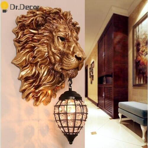 French Luxury Lion Animal Shade Wall Lamp Nordic Home Decor Kitchen Wall Light Vintage Bedroom Indoor Lighting Wall Sconce Lamp