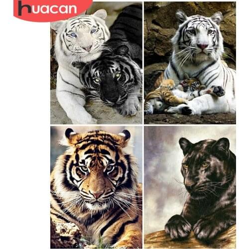 HUACAN DIY Diamond Painting Animal 5D Diamond Embroidery Tiger Full Square Mosaic Rhinestone Cross Stitch Home Decoration