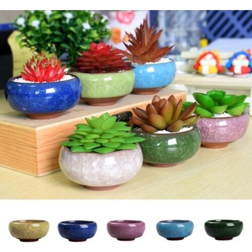 2Pcs Creative Ice-Crack Glaze Ceramic Flower Pot Succulent Plant Pot Fleshy Plant Mini Pot Garden Flowerpot For Home Decor