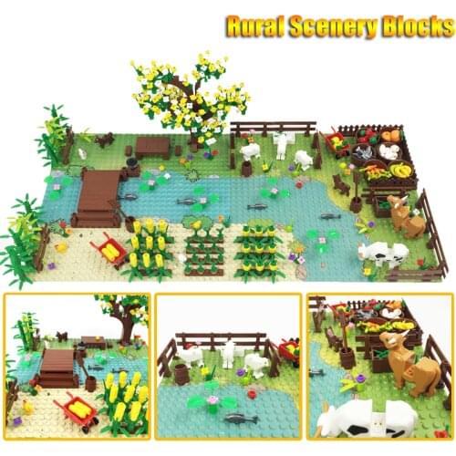 Moc Farm Building Blocks City Flower Tree Plant Animal Bricks Accessories Compatible Baseplate Friends Bloques DIY Toys for Kids