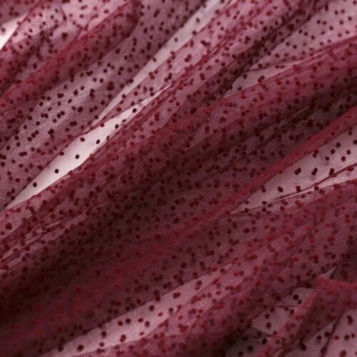 Wine red flocking lace fabric Soft mesh fabric for clothing skirt gauze fabric tablecloth background cloth 50*130cm